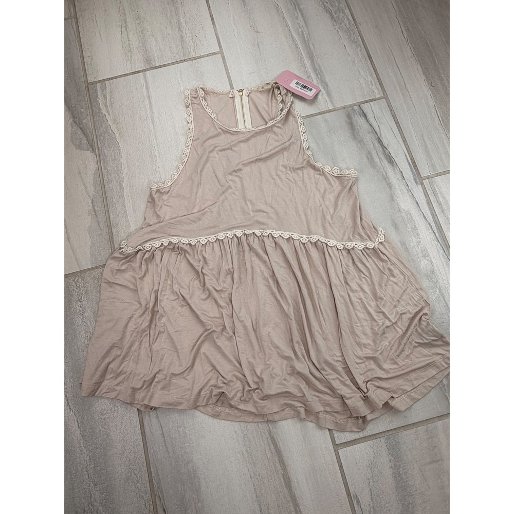 POL Tan Crochet Lace Trim Babydoll Tank Top Medium YE14 NWT